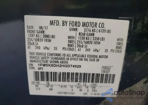 2017 Ford Explorer Xlt from USA, damaged, VIN 1FM5K8DH2HGD74929